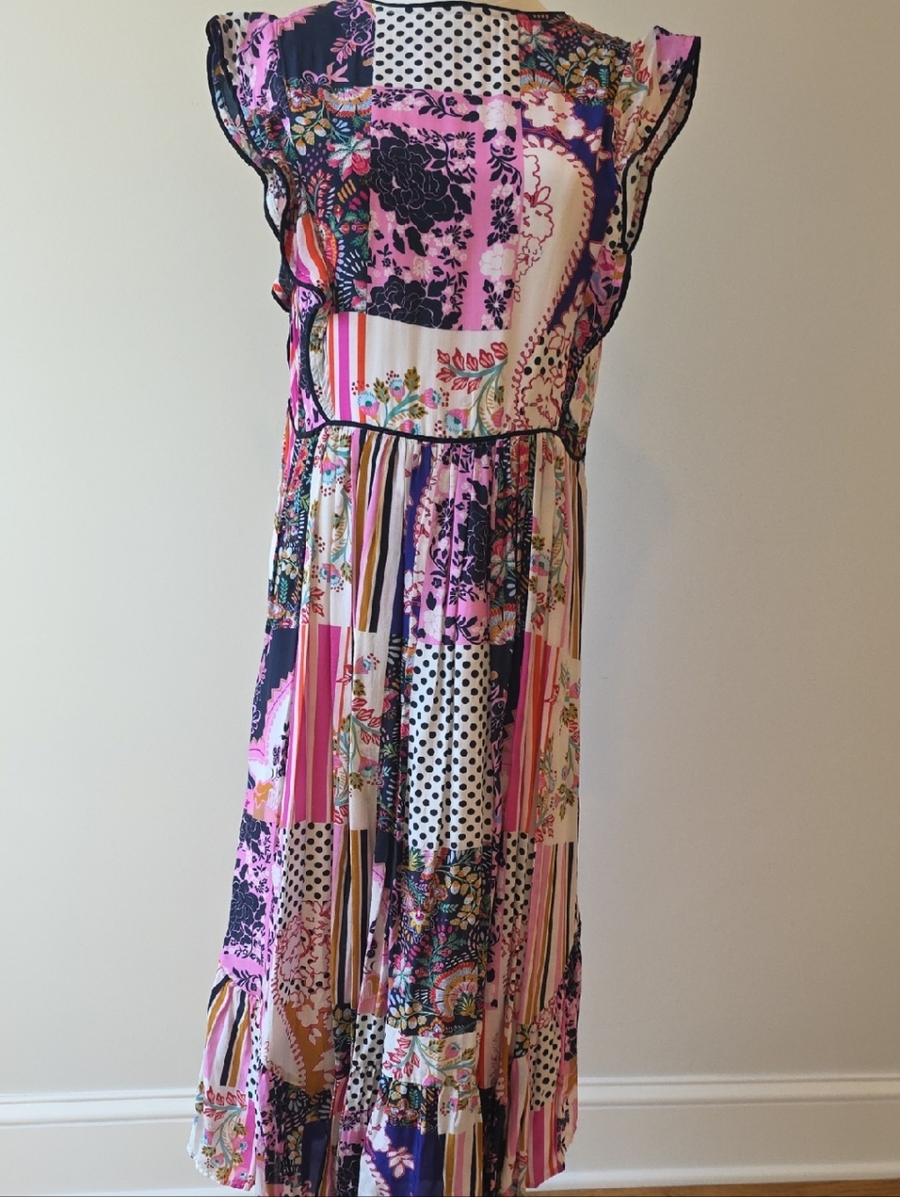 Anthropologie Pink Patchwork Maxi Dress with Colorful Accents
